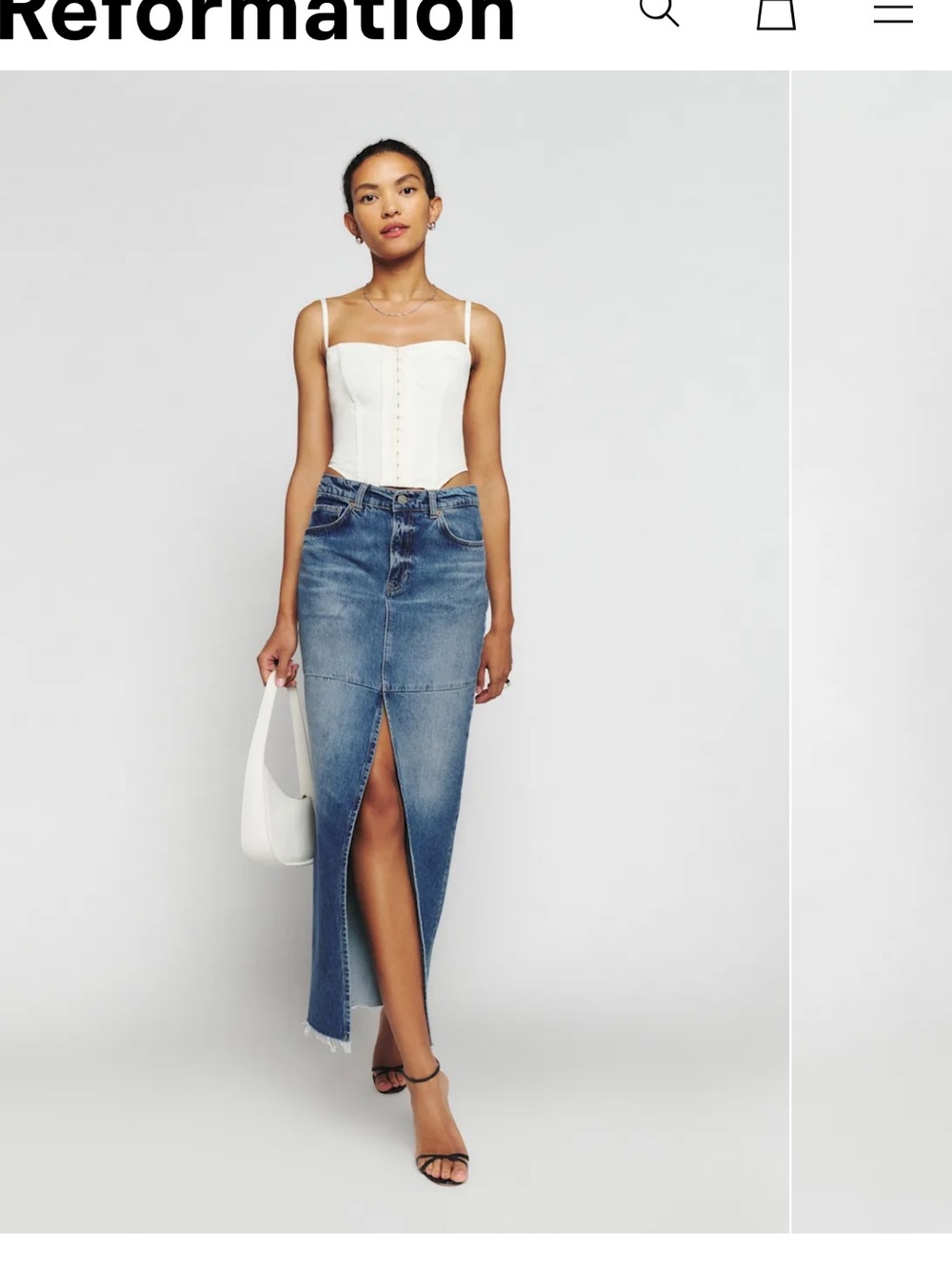 Reformation Blue Denim Maxi Skirt with Center Front Slit